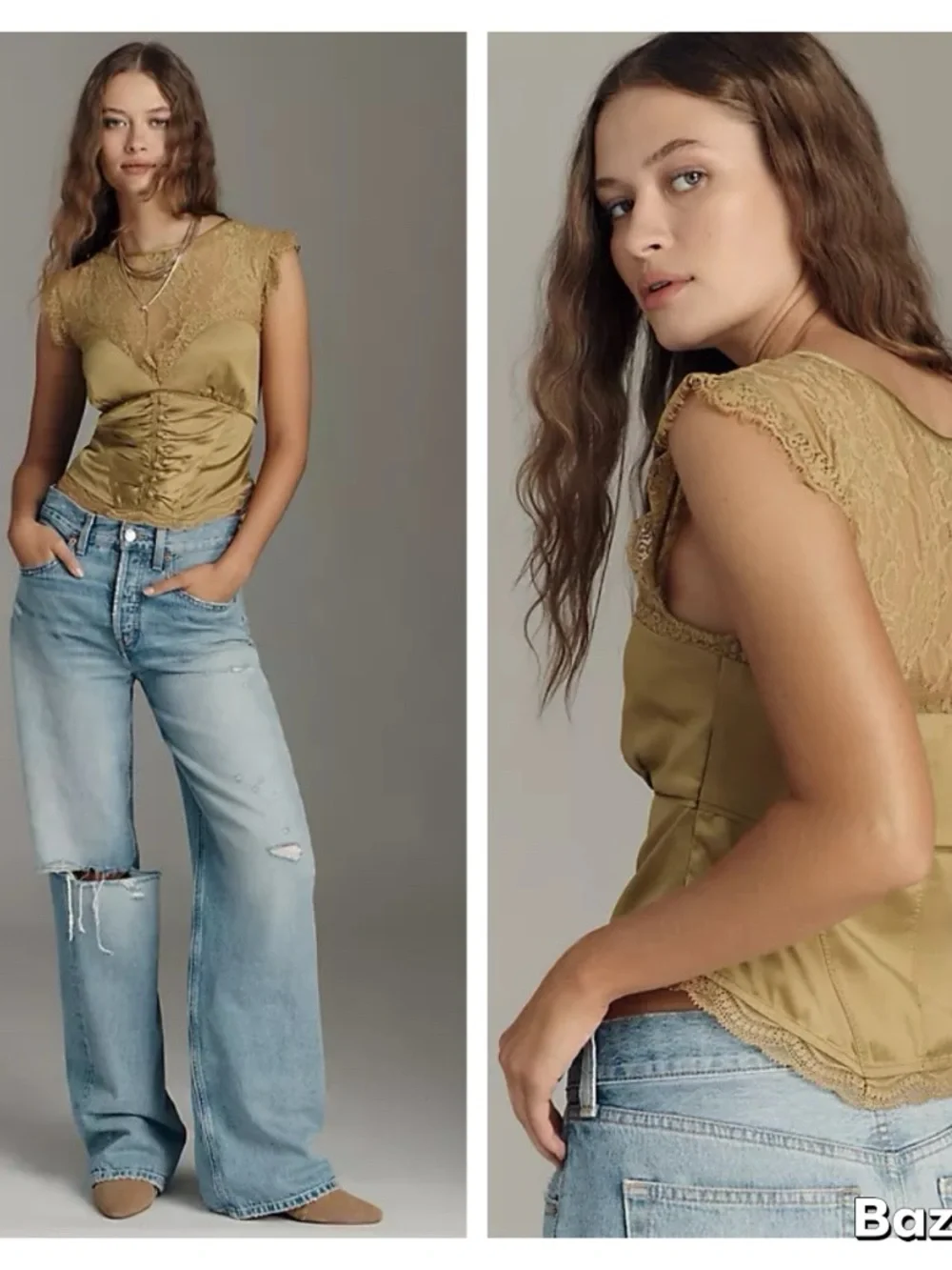 Anthropologie Shirred Silky Blouse Sz L NWT - Picture 2 of 8